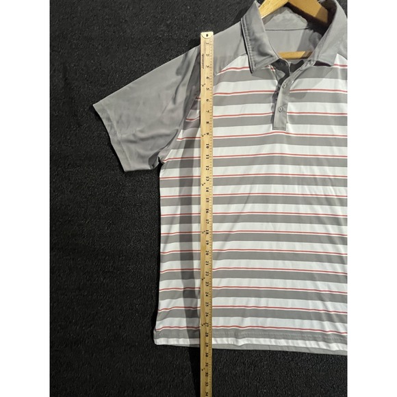 Mens XL Gray White Red Stripe Short Sleeve Golf Polo Shirt Polyester - Picture 4 of 8